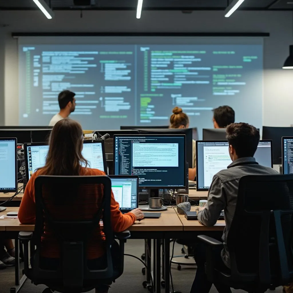 Equipo de desarrollo ágil trabajando